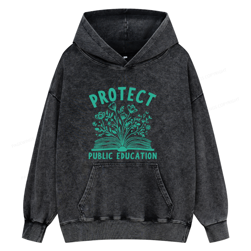 Pagewings Protect Public Education15808 Book Unisex Washed Hoodie