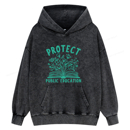 Pagewings Protect Public Education15808 Book Unisex Washed Hoodie