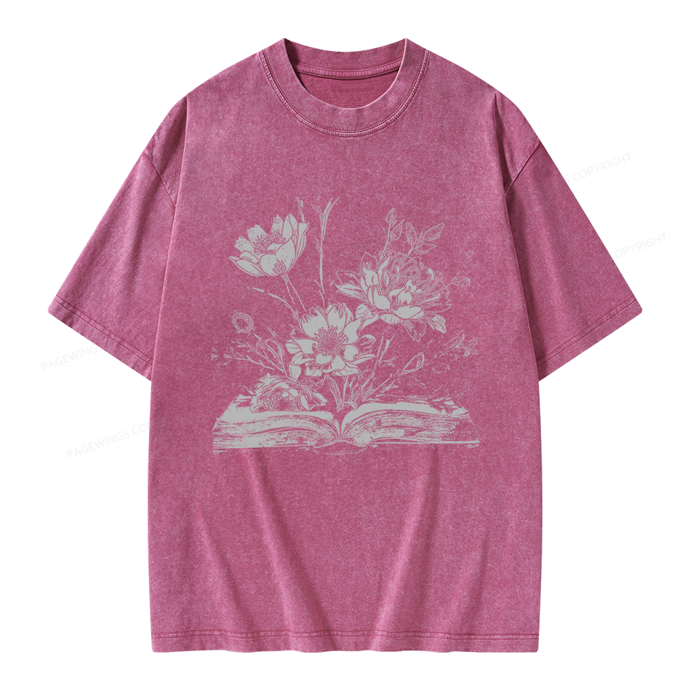 Pagewings Book and Flowers Unisex Washed T-shirt