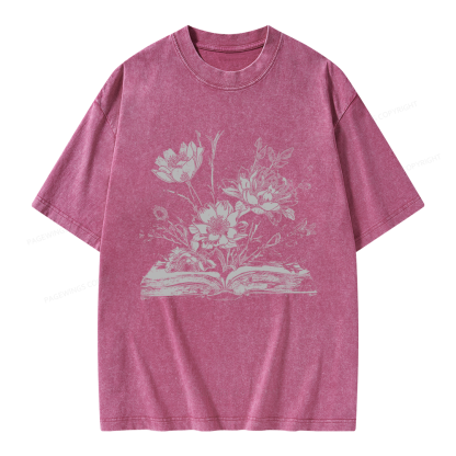 Pagewings Book and Flowers Unisex Washed T-shirt