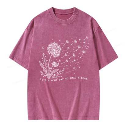 Pagewings It’s a Good Day to Read a Book Unisex Washed T-shirt