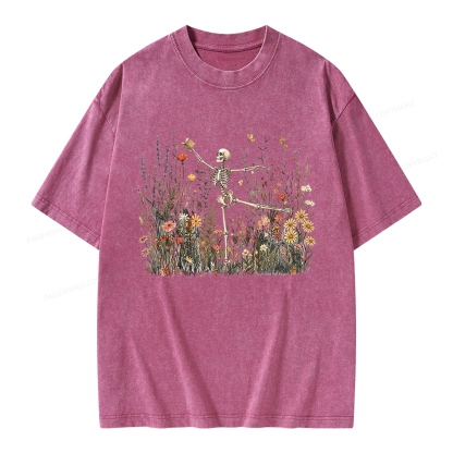Pagewings Skeleton Reading Unisex Washed T-shirt