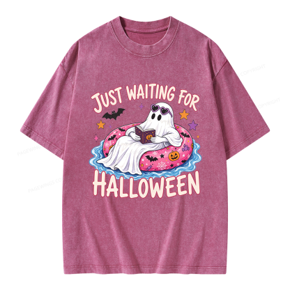 Pagewings Just Waiting for Halloween Unisex Washed T-shirt