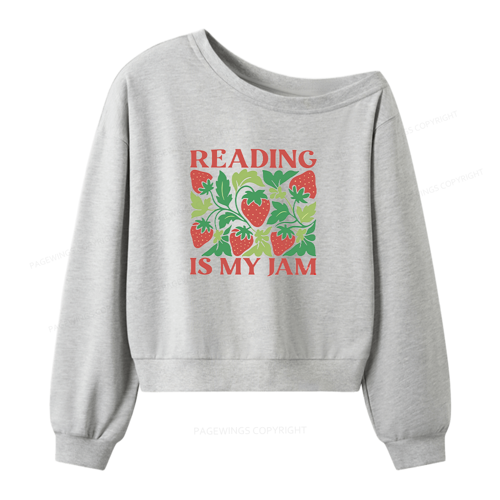 Pagewings Reading Is My Jam 15972 Bookish Women Off Shoulder Sweatshirt