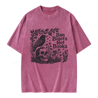 Pagewings Ban Bigots Not Books Unisex Washed T-shirt