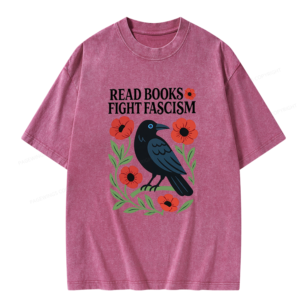 Pagewings Read Books Fight Fascism Unisex Washed T-shirt