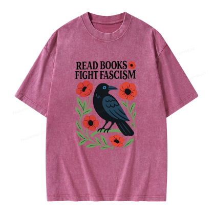 Pagewings Read Books Fight Fascism Unisex Washed T-shirt