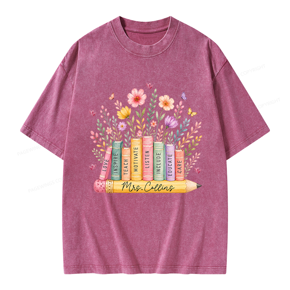 Pagewings Wildflower Books Unisex Washed T-shirt