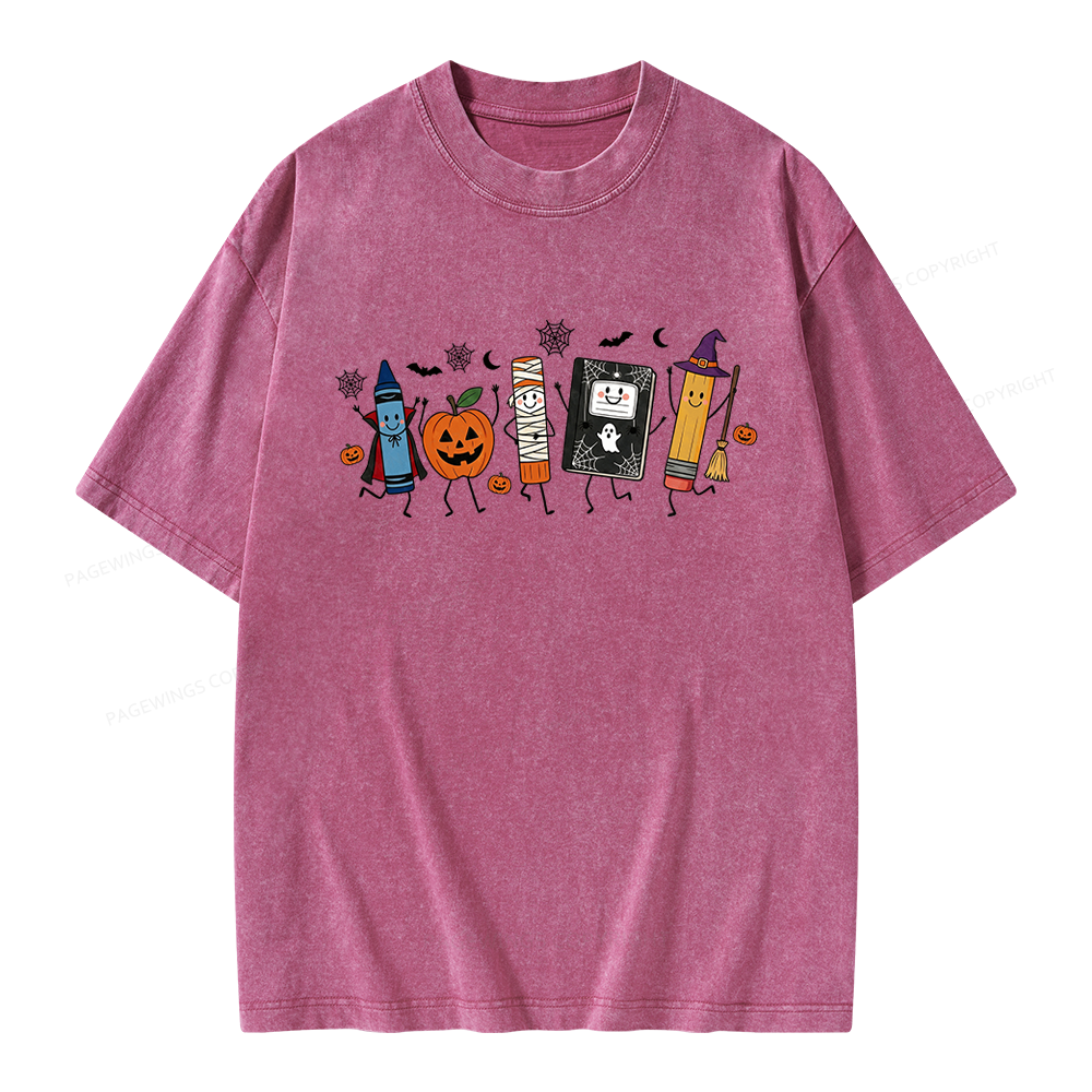 Pagewings Halloween Teacher Unisex Washed T-shirt