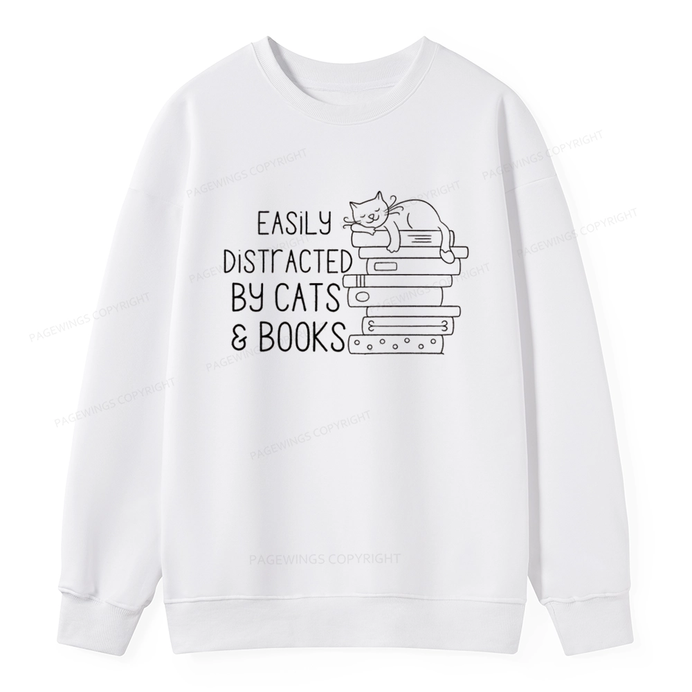Pagewings Easily Distracted By Cats and Books Unisex Classic Sweatshirt