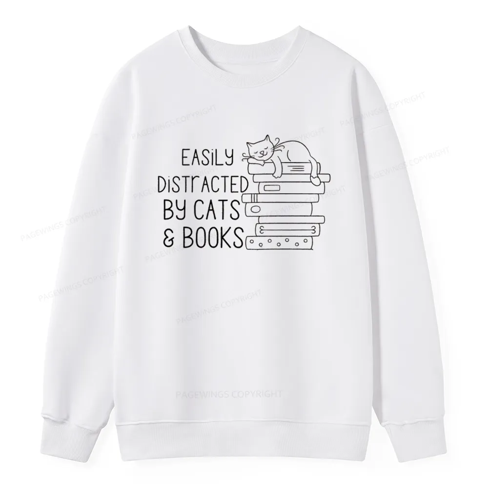 Pagewings Easily Distracted By Cats and Books Unisex Classic Sweatshirt