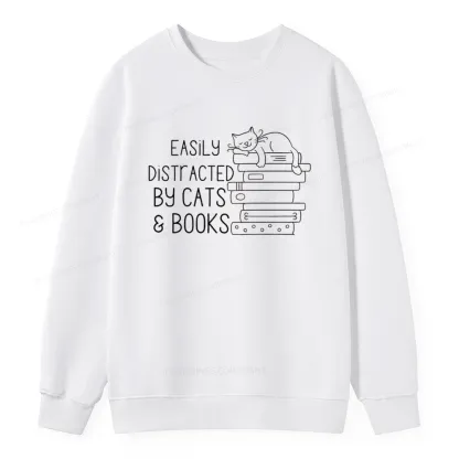 Pagewings Easily Distracted By Cats and Books Unisex Classic Sweatshirt