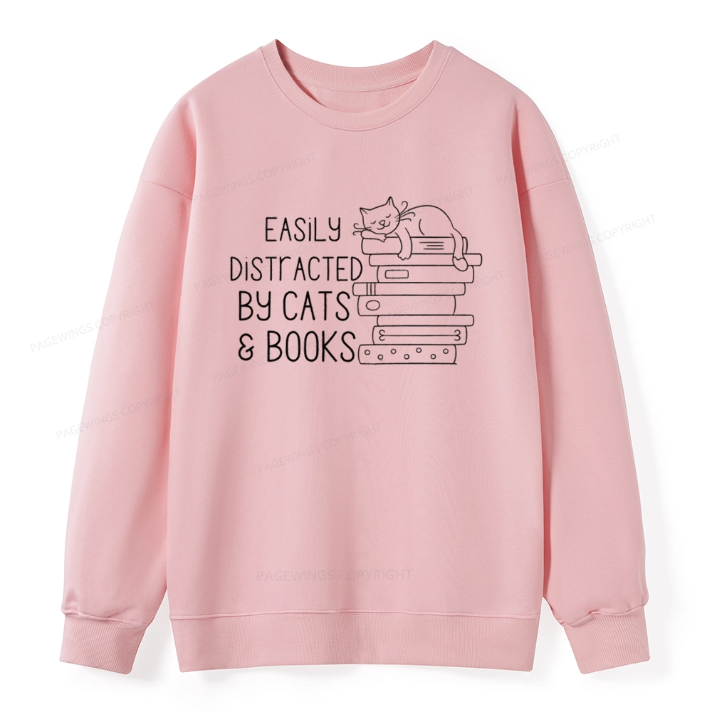 Pagewings Easily Distracted By Cats and Books Unisex Classic Sweatshirt