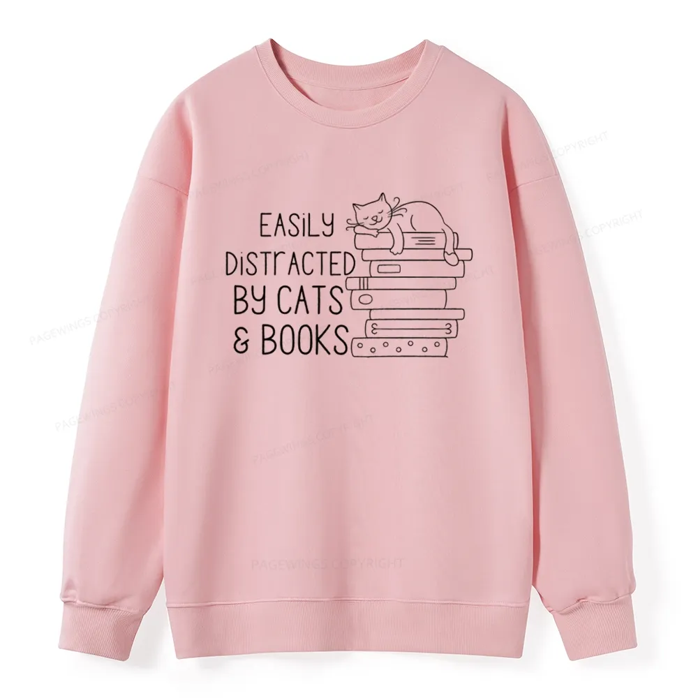 Pagewings Easily Distracted By Cats and Books Unisex Classic Sweatshirt