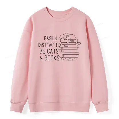 Pagewings Easily Distracted By Cats and Books Unisex Classic Sweatshirt