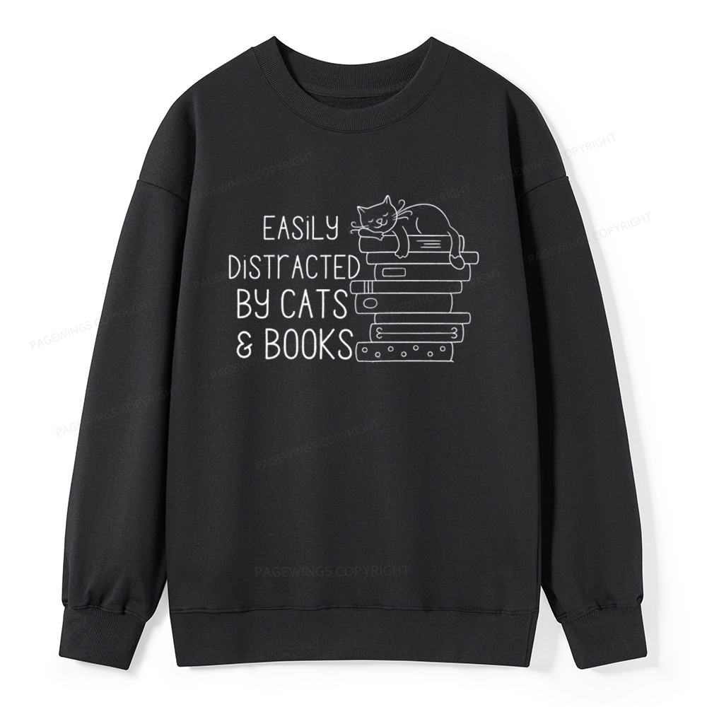 Pagewings Easily Distracted By Cats and Books Unisex Classic Sweatshirt