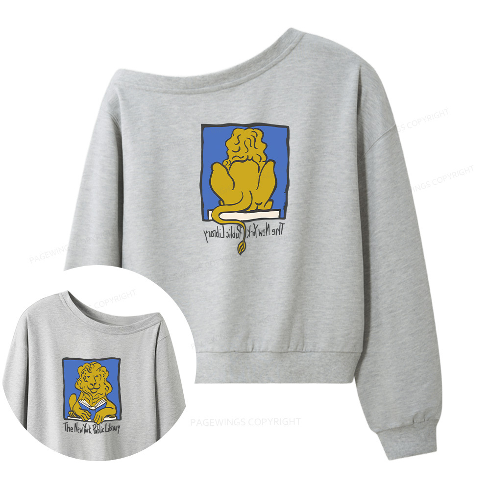 Pagewings Vintage New York Library Tee Unique Find Unisex Bookworm Perfect Gift 11362 Bookish Women Off Shoulder Sweatshirt