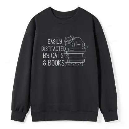Pagewings Easily Distracted By Cats and Books Unisex Classic Sweatshirt