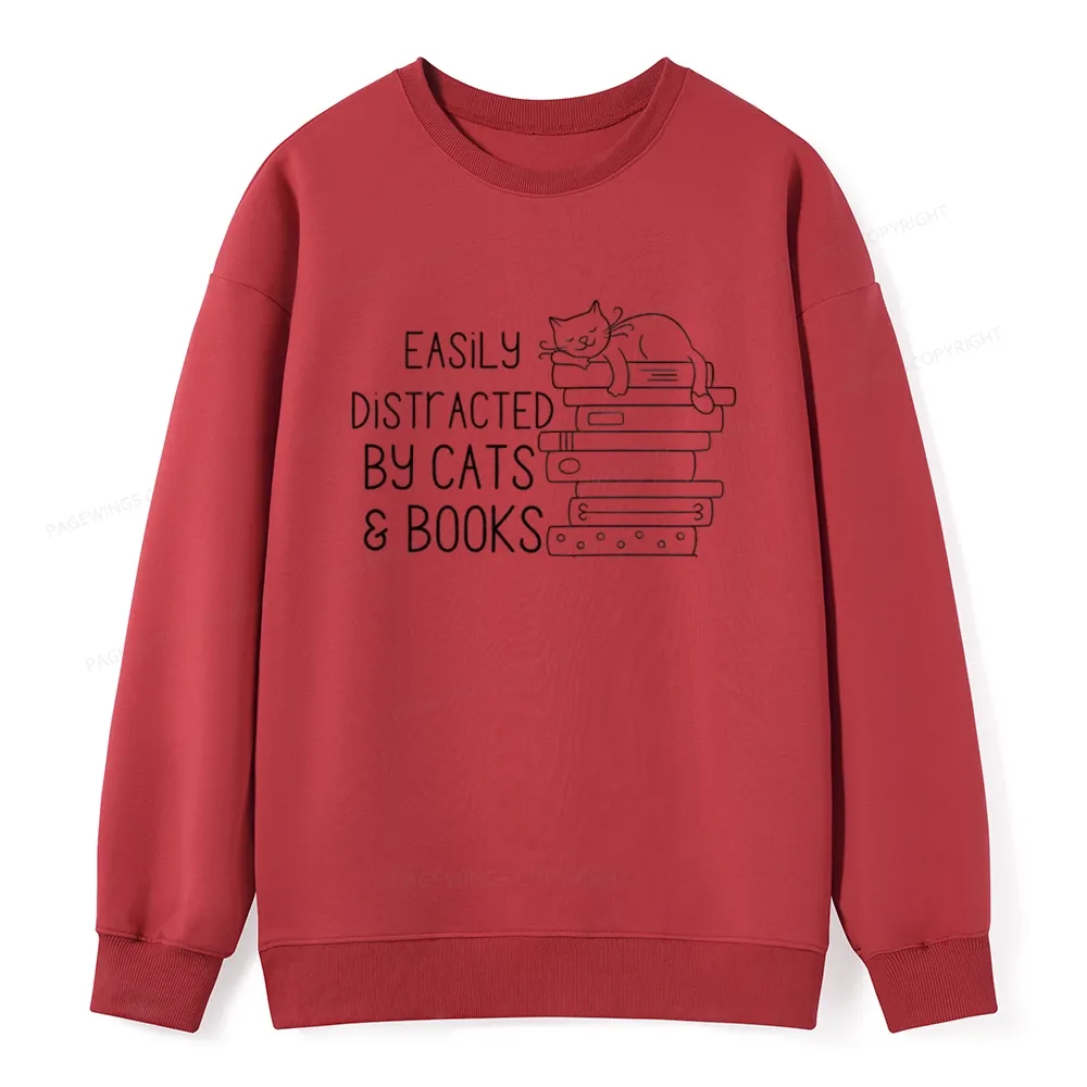 Pagewings Easily Distracted By Cats and Books Unisex Classic Sweatshirt