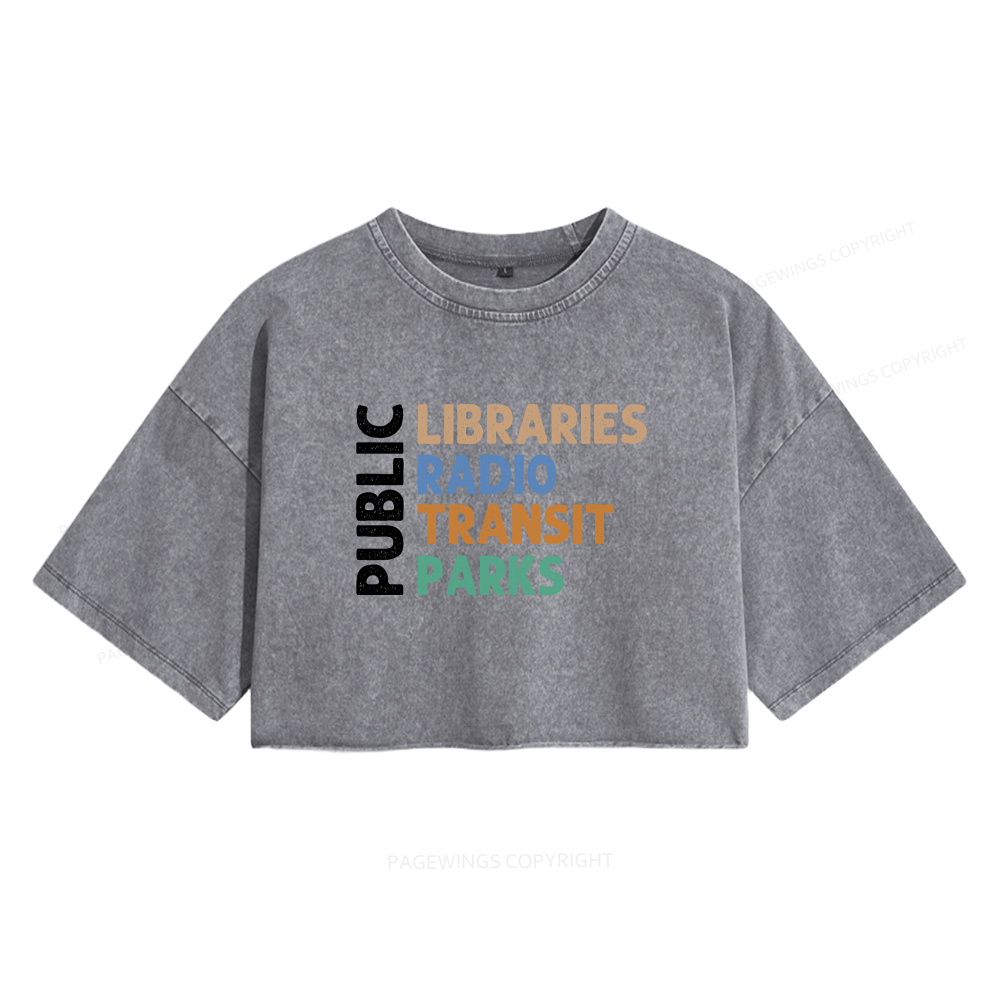 Pagewings Public Libraries16055 Read Women's Washed Cropped T-shirt