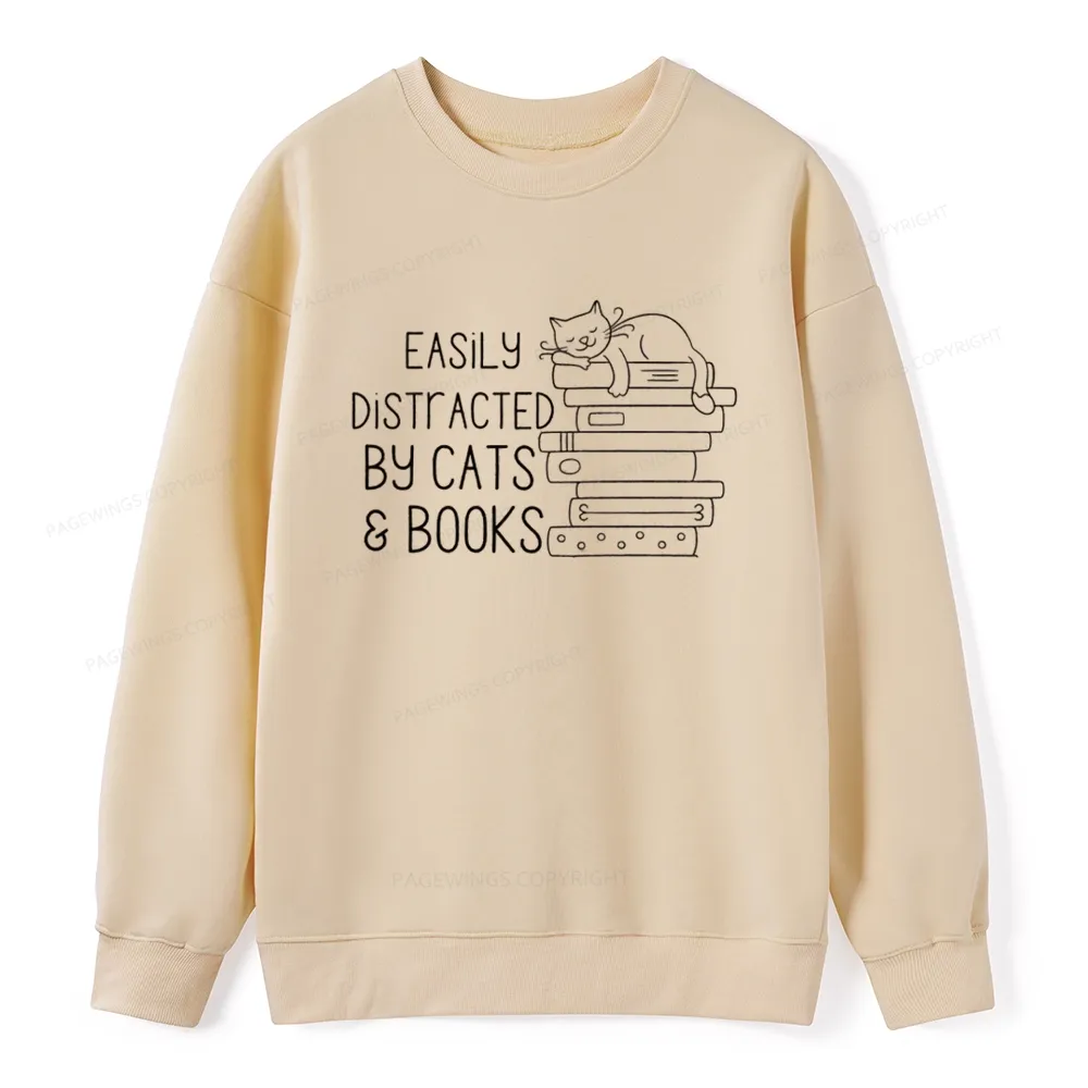 Pagewings Easily Distracted By Cats and Books Unisex Classic Sweatshirt