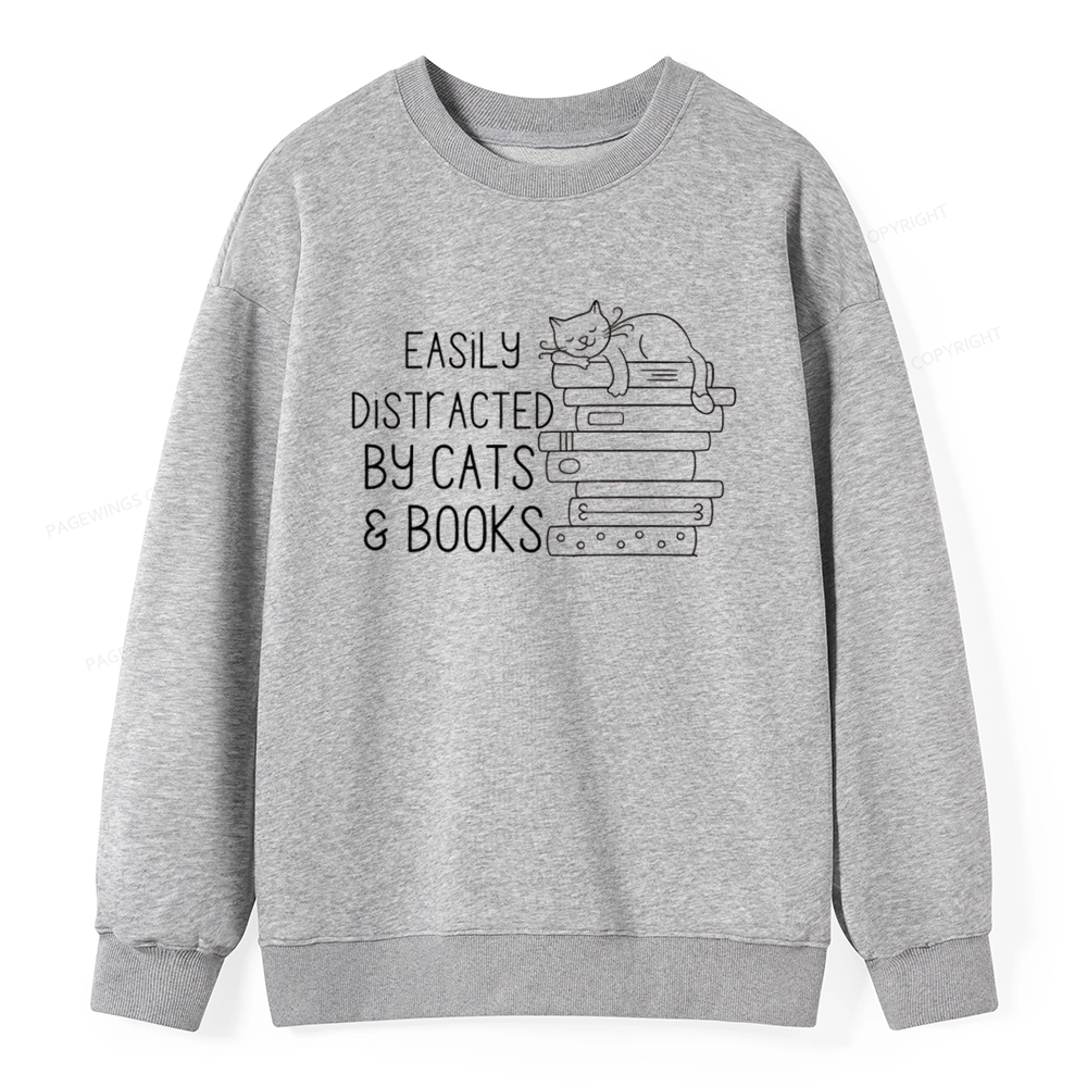 Pagewings Easily Distracted By Cats and Books Unisex Classic Sweatshirt