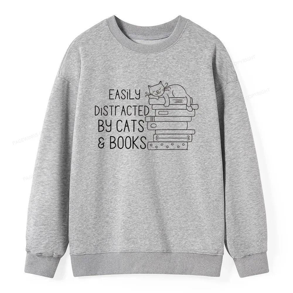 Pagewings Easily Distracted By Cats and Books Unisex Classic Sweatshirt