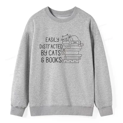 Pagewings Easily Distracted By Cats and Books Unisex Classic Sweatshirt