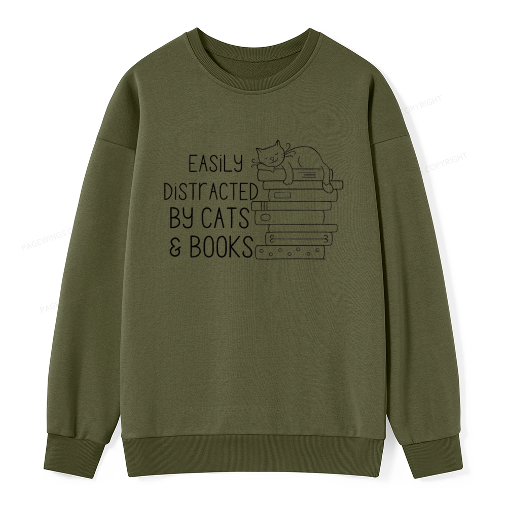 Pagewings Easily Distracted By Cats and Books Unisex Classic Sweatshirt