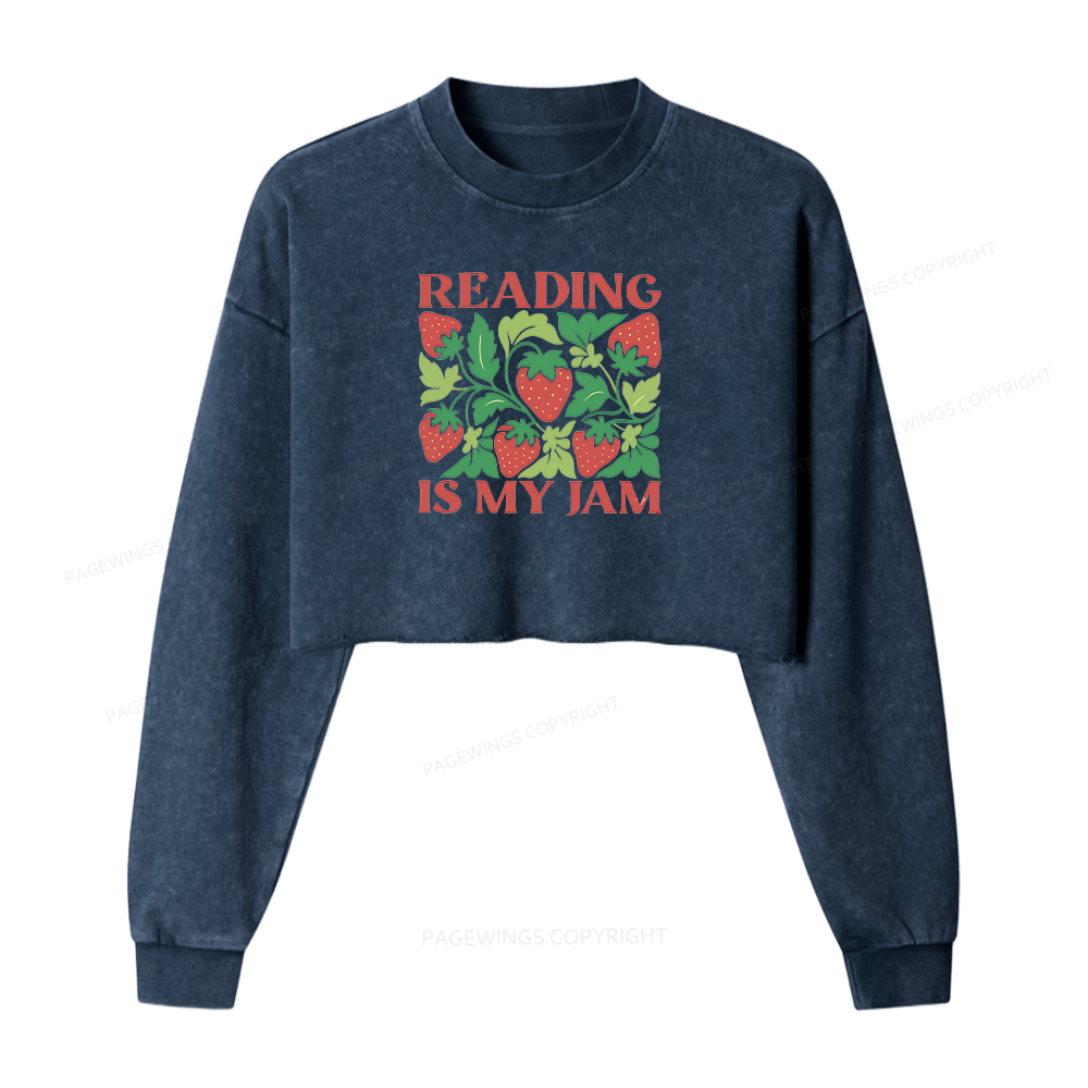 Pagewings Reading Is My Jam 15972 Bookish Washed Crop Sweatshirt