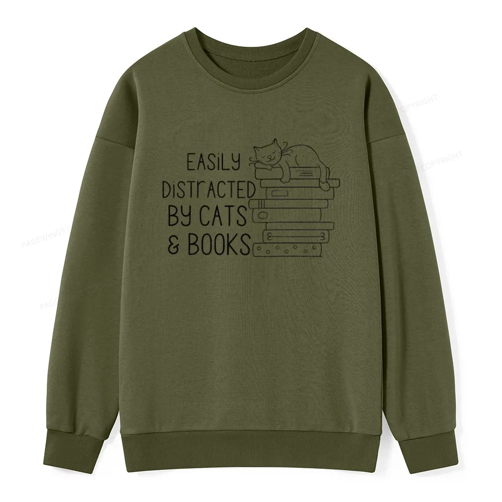 Pagewings Easily Distracted By Cats and Books Unisex Classic Sweatshirt