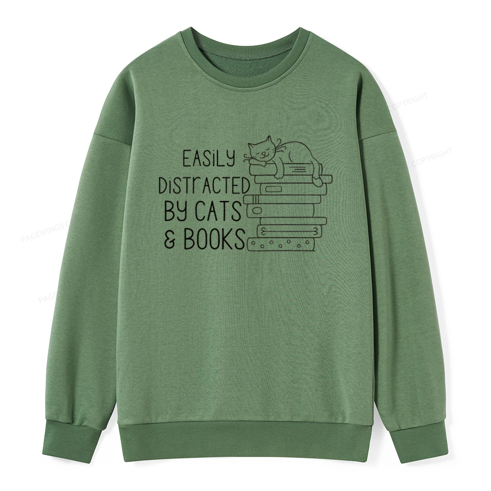 Pagewings Easily Distracted By Cats and Books Unisex Classic Sweatshirt