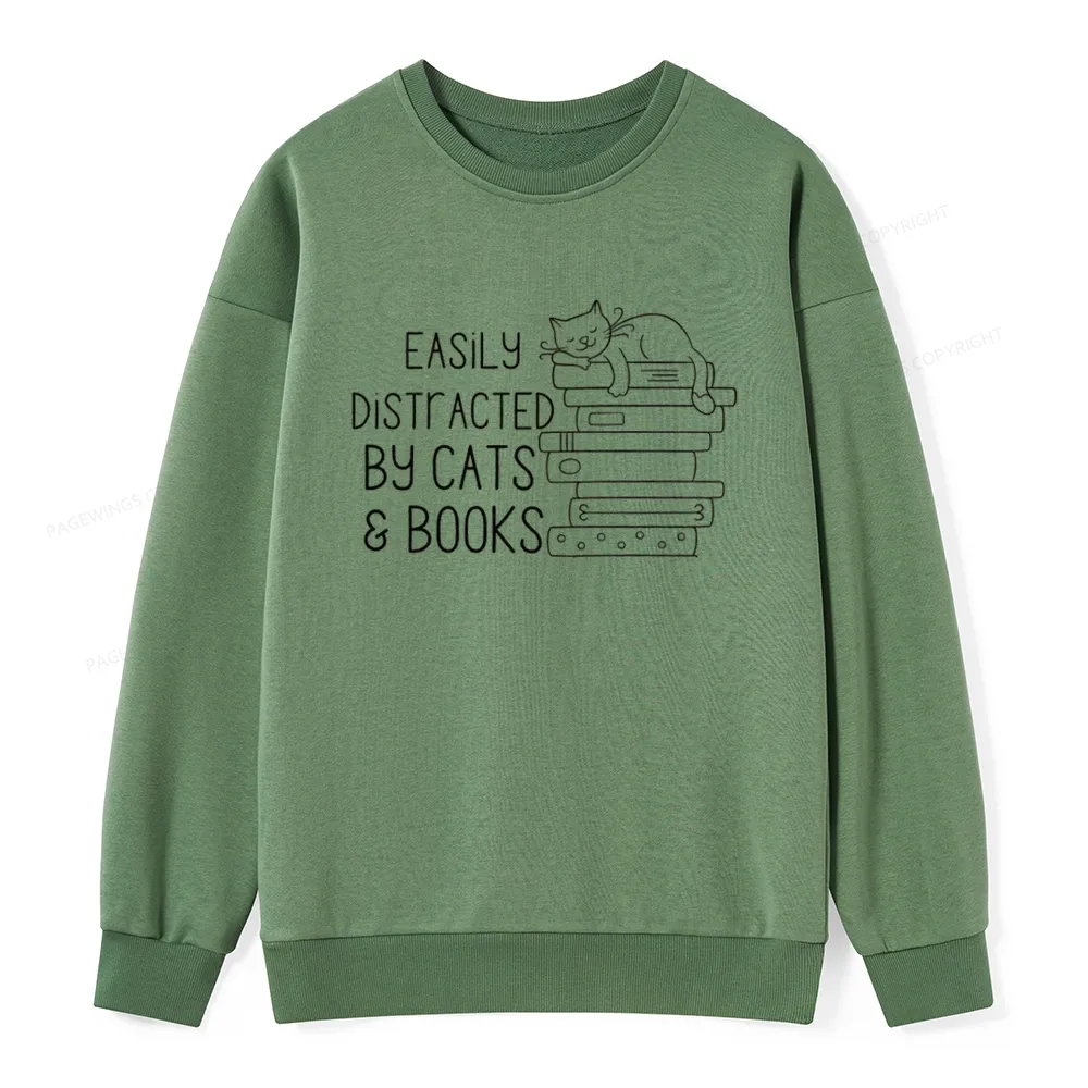 Pagewings Easily Distracted By Cats and Books Unisex Classic Sweatshirt