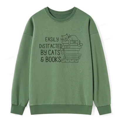 Pagewings Easily Distracted By Cats and Books Unisex Classic Sweatshirt