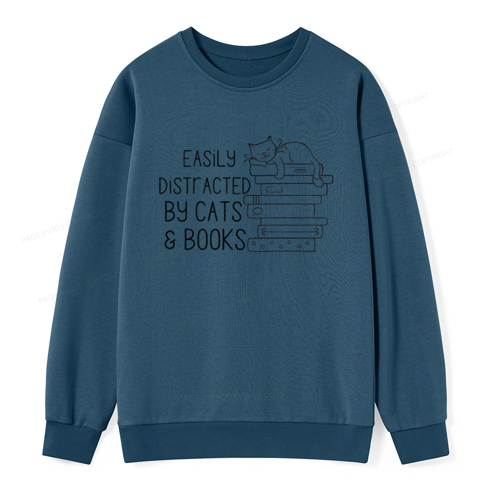 Pagewings Easily Distracted By Cats and Books Unisex Classic Sweatshirt