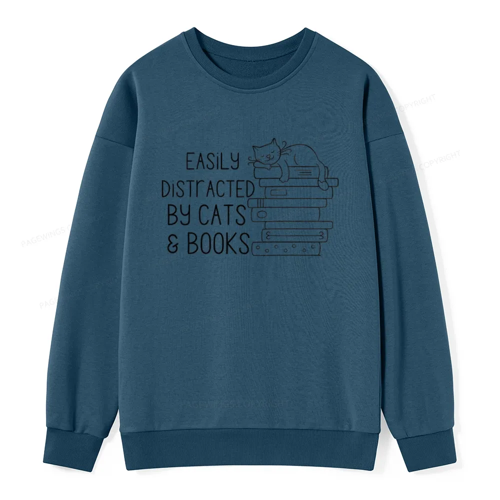 Pagewings Easily Distracted By Cats and Books Unisex Classic Sweatshirt