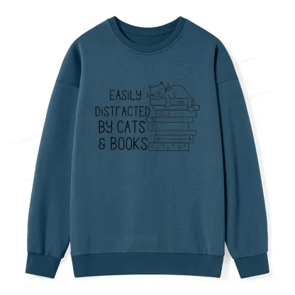 Pagewings Easily Distracted By Cats and Books Unisex Classic Sweatshirt