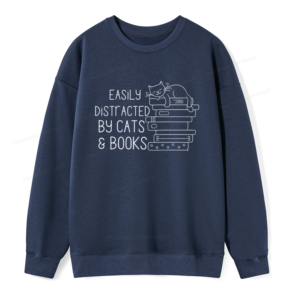 Pagewings Easily Distracted By Cats and Books Unisex Classic Sweatshirt