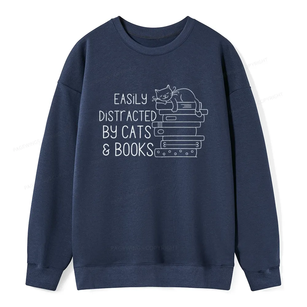 Pagewings Easily Distracted By Cats and Books Unisex Classic Sweatshirt