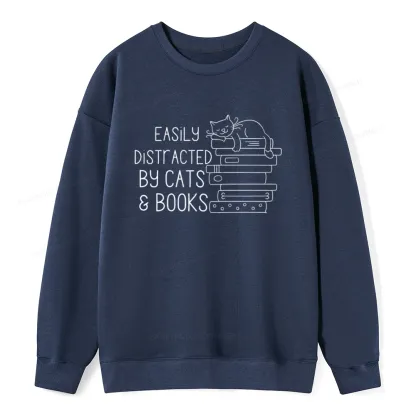Pagewings Easily Distracted By Cats and Books Unisex Classic Sweatshirt