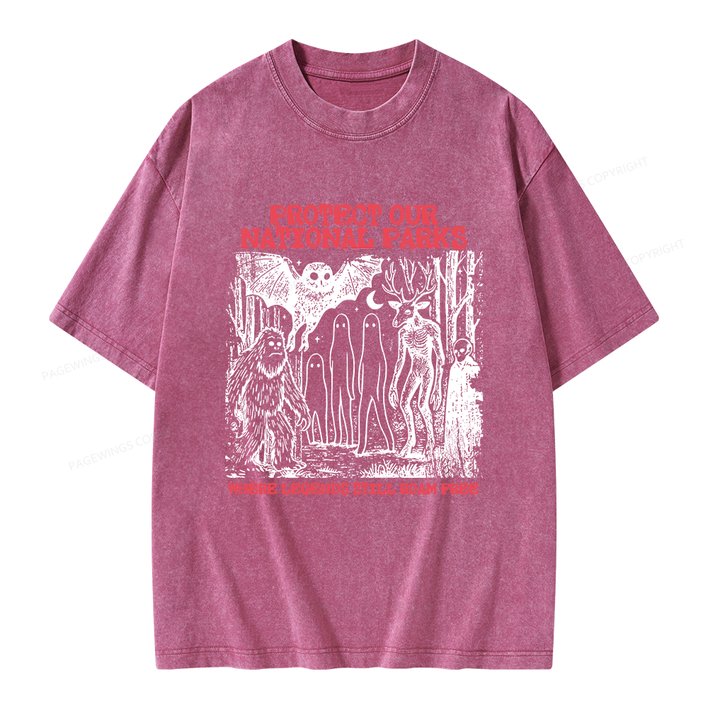 Pagewings Protect Our Parks Vintage Camping Unisex Washed T-shirt