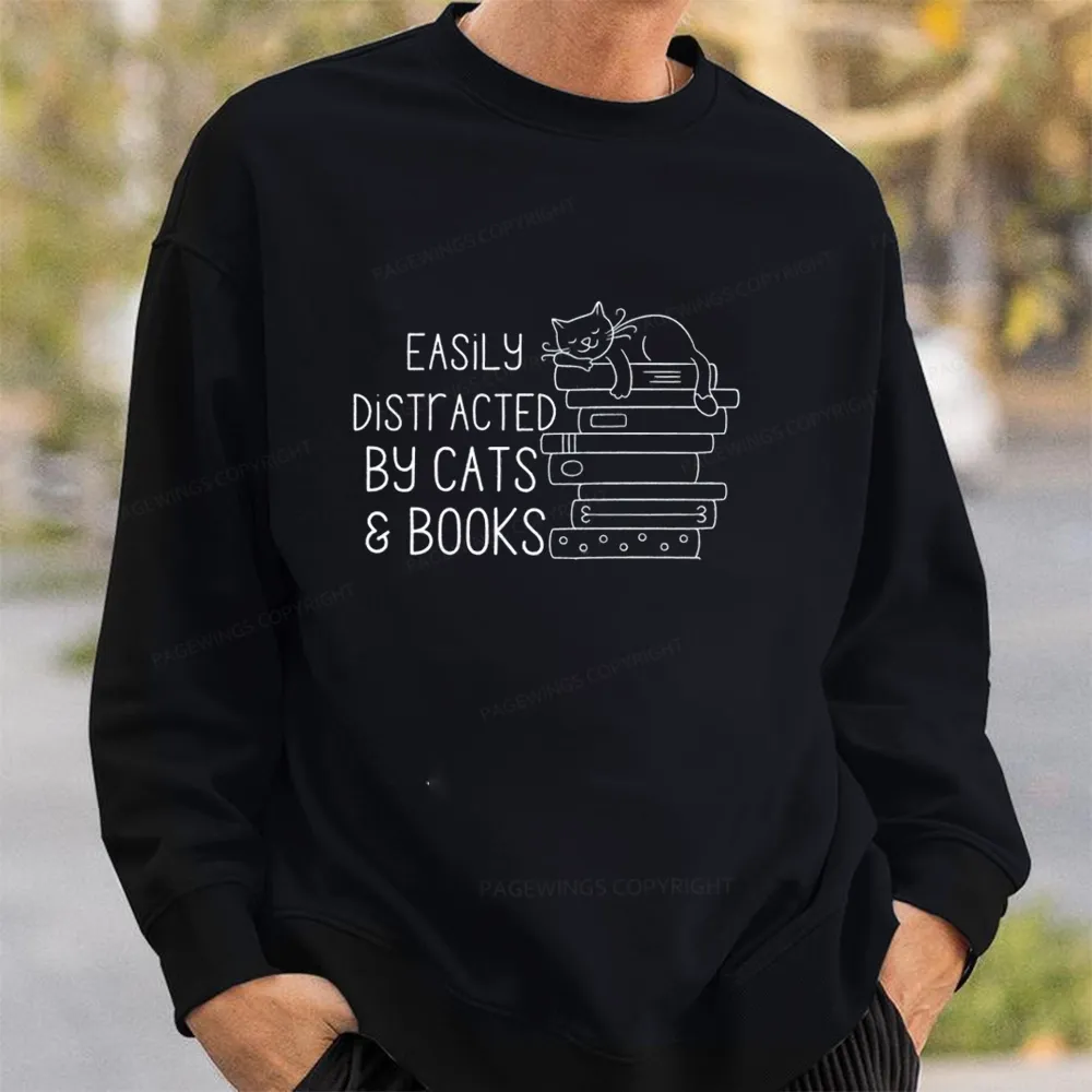 Pagewings Easily Distracted By Cats and Books Unisex Classic Sweatshirt
