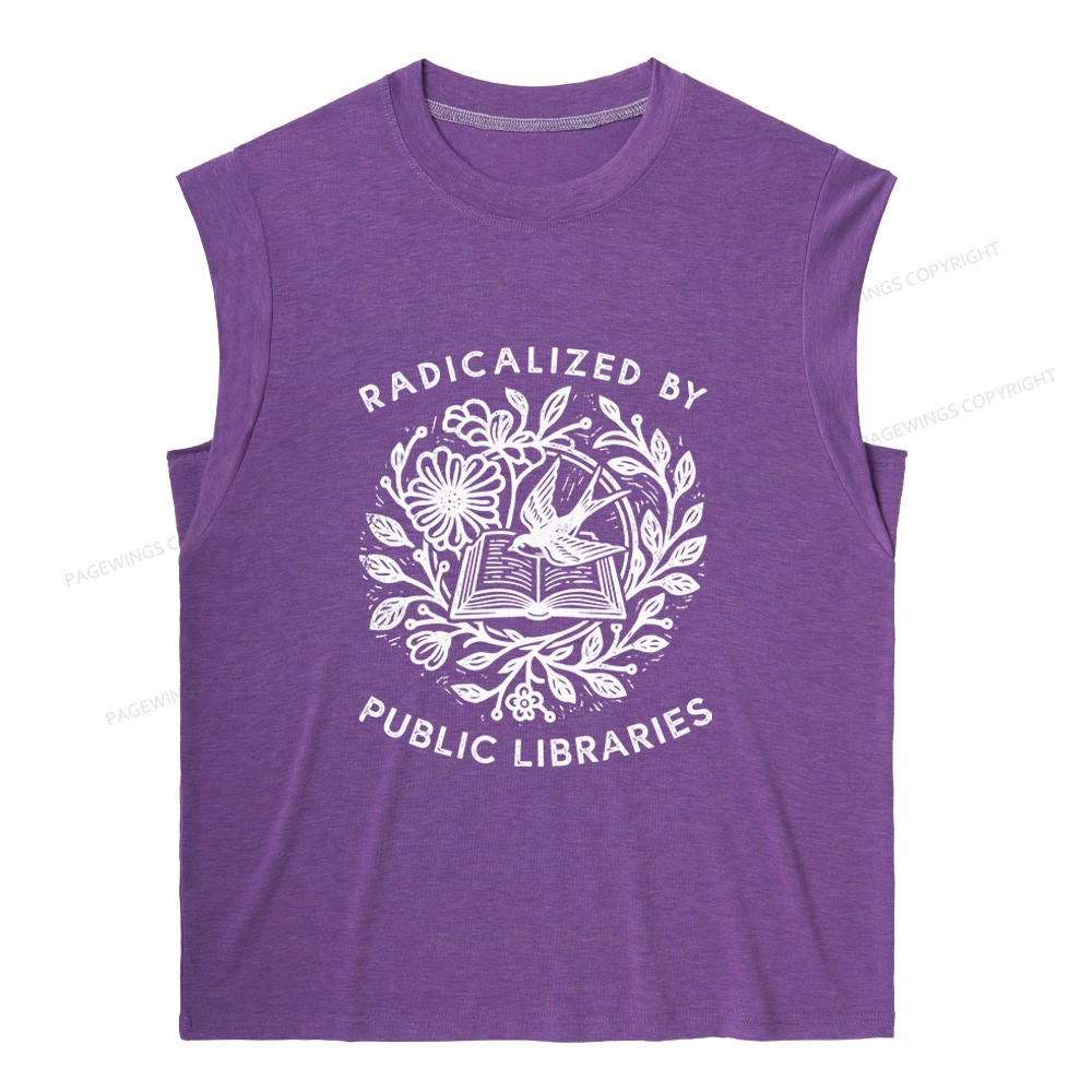 Pagewings Radicalized By Public Libraries 15729 Bookish Women's Heather Tank Top