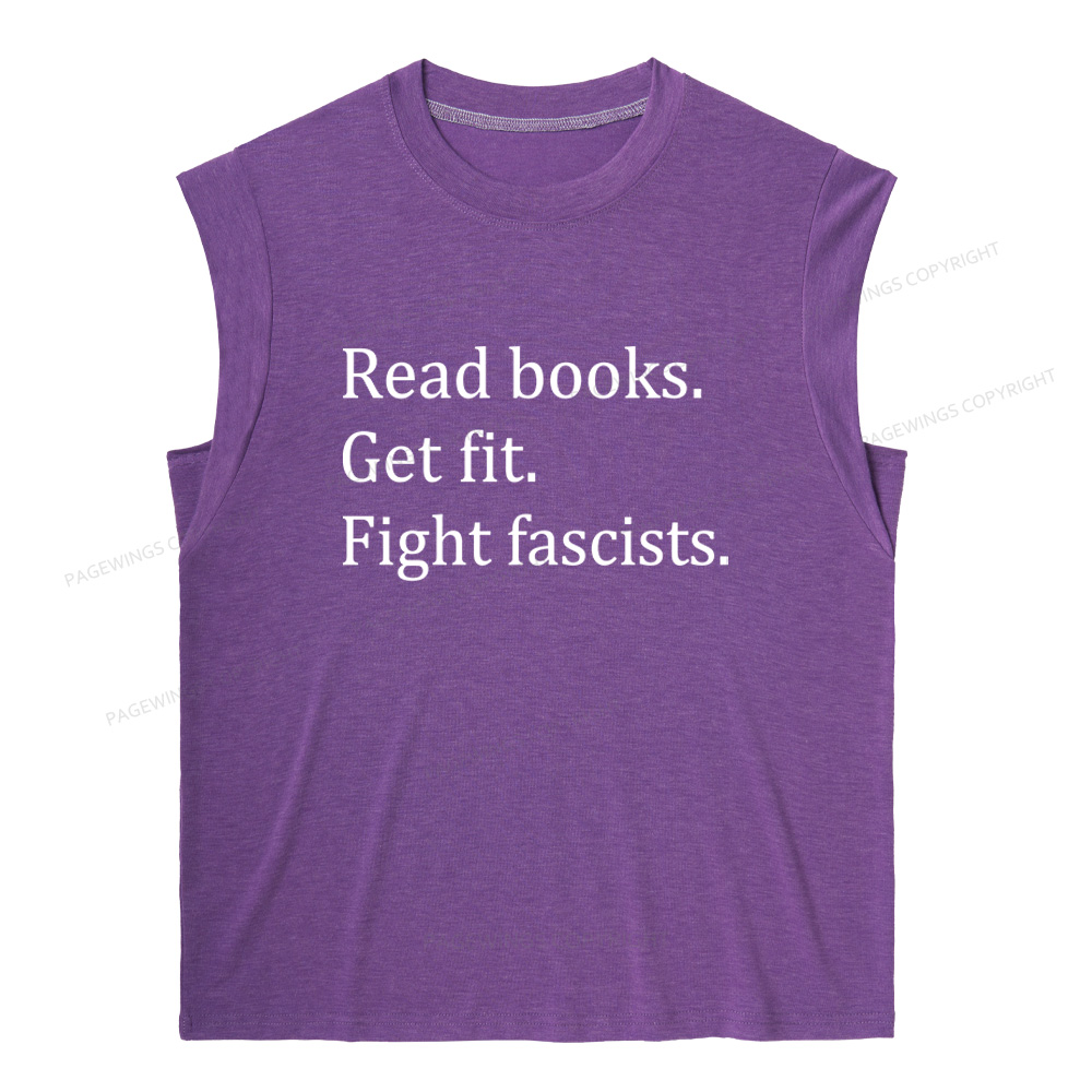 Pagewings Read Books Get Fit Fight Fascists 15980 Bookish Women's Heather Tank Top