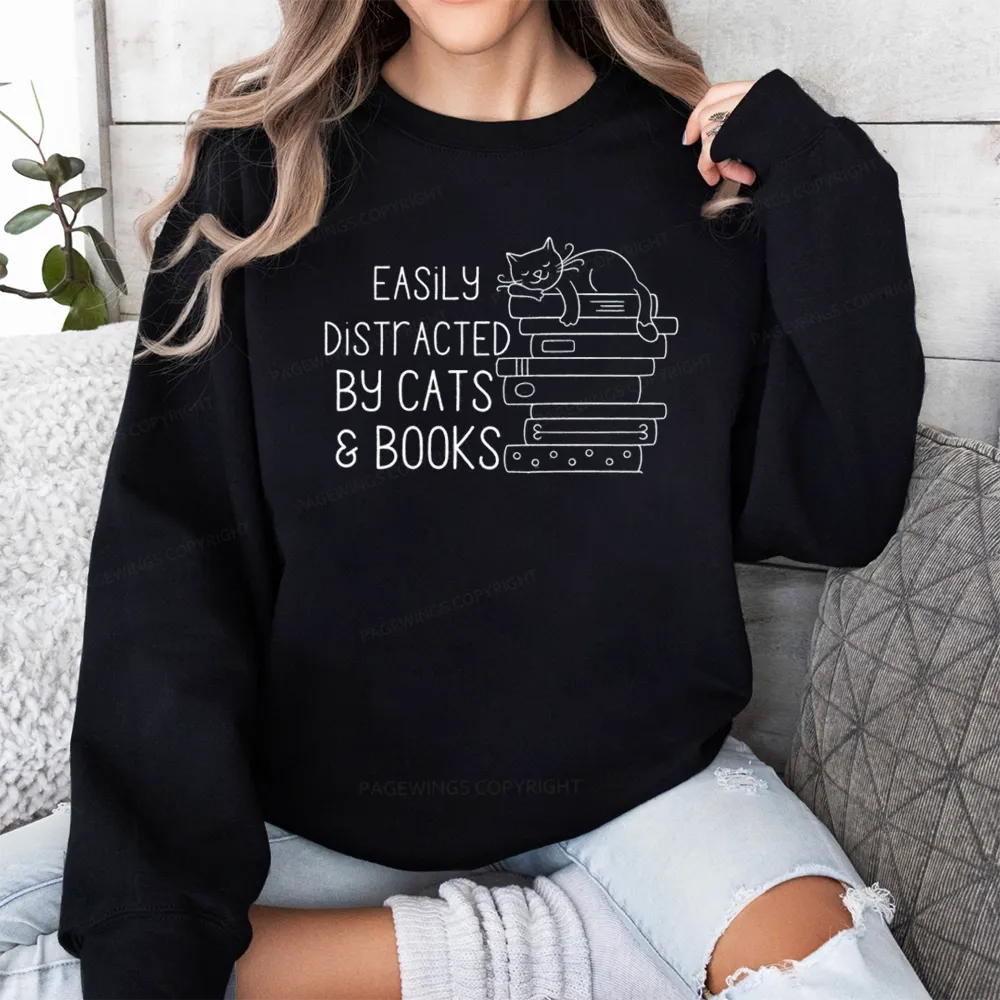 Pagewings Easily Distracted By Cats and Books Unisex Classic Sweatshirt