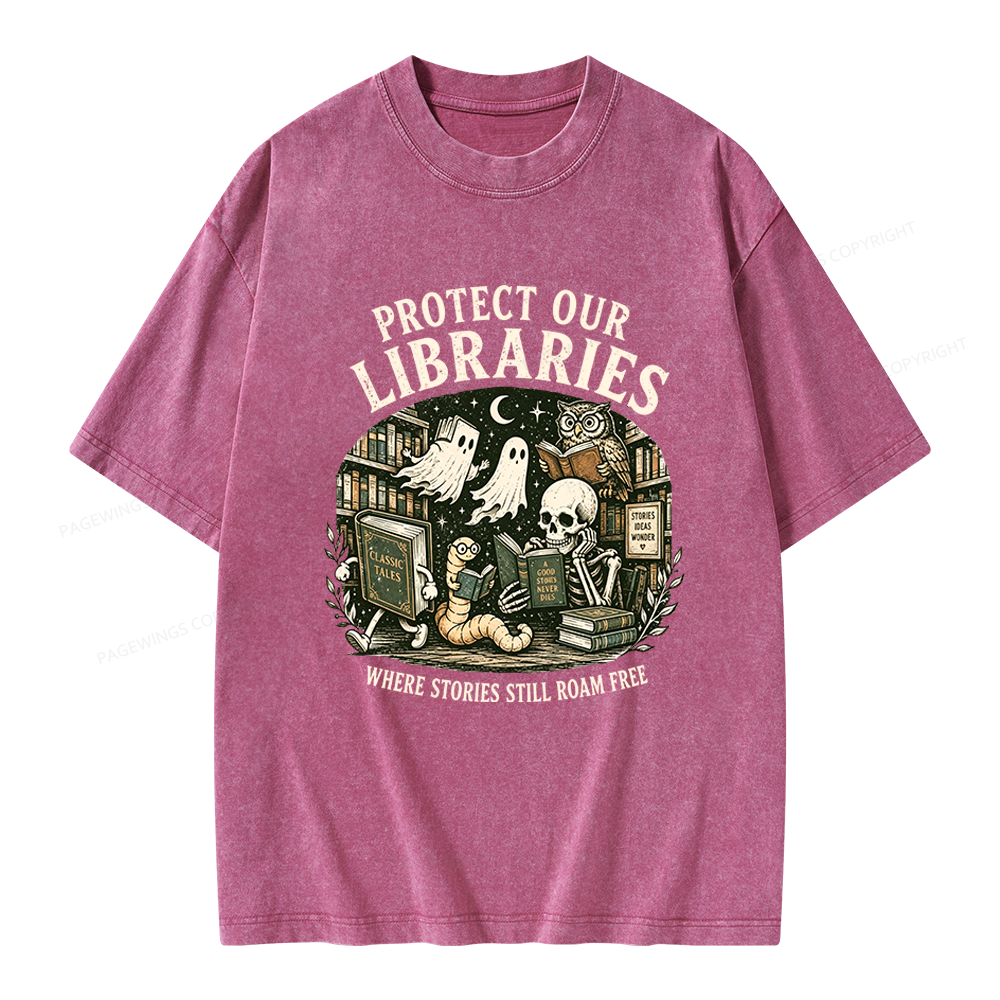 Pagewings Protect Our Libraries Unisex Washed T-shirt