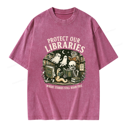 Pagewings Protect Our Libraries Unisex Washed T-shirt