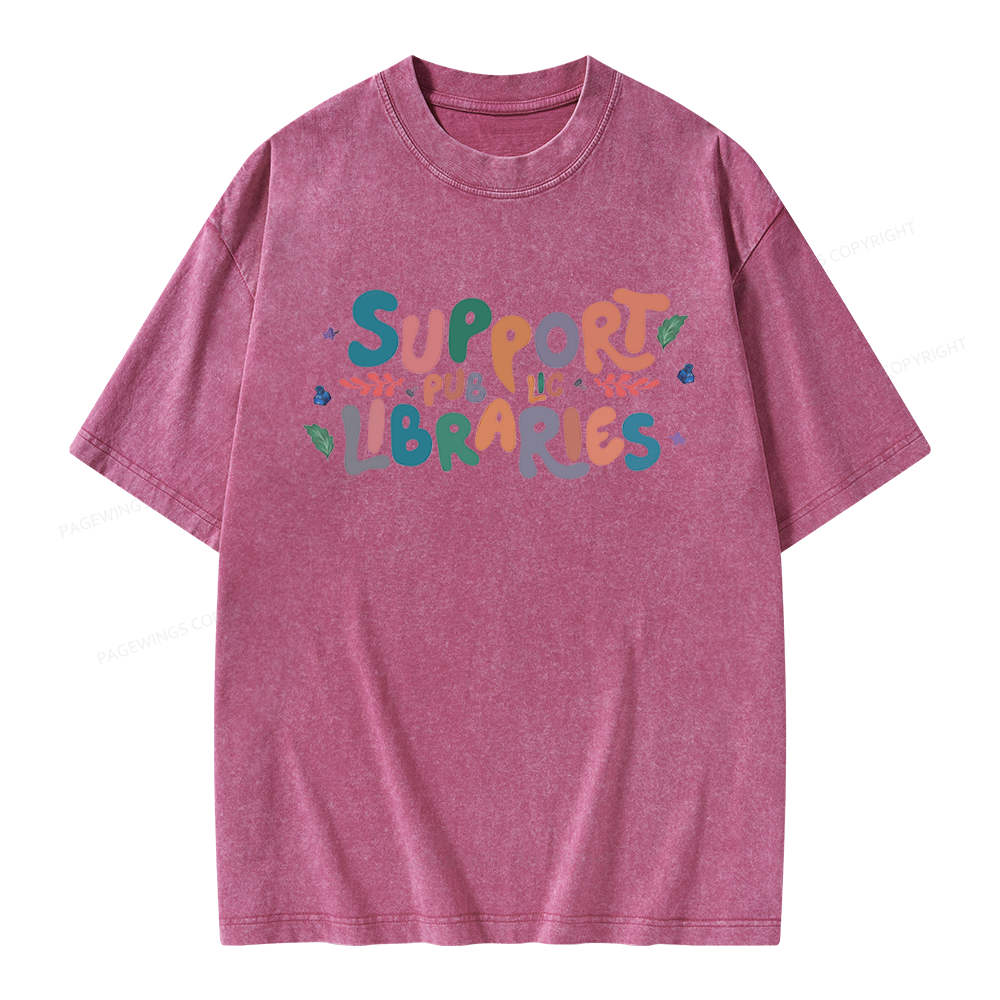 Pagewing Support Public Libraries Unisex Washed T-shirt