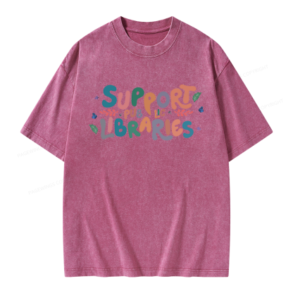 Pagewing Support Public Libraries Unisex Washed T-shirt