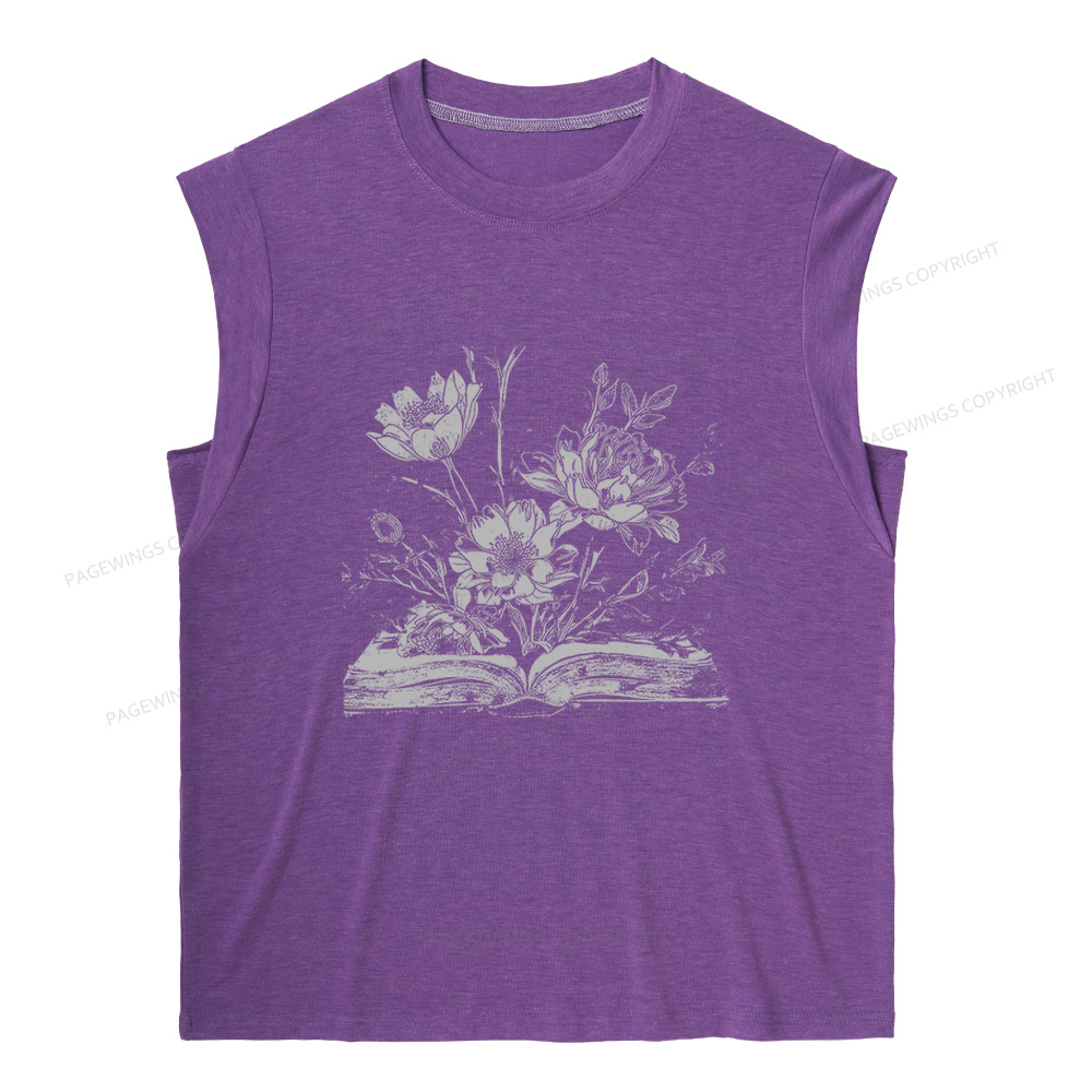 Pagewings Book and Flowers 16324 Bookish Women's Heather Tank Top